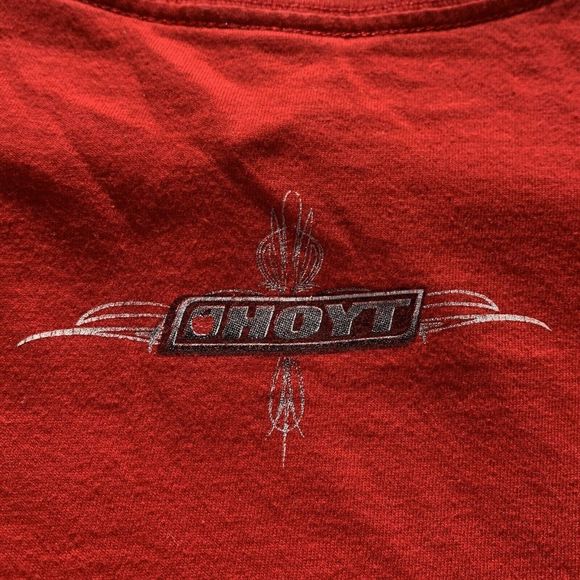 Vintage Hoyt Bowhunting T-Shirt Red Double Sided Y2K Made in USA Small Anvil - Picture 5 of 5